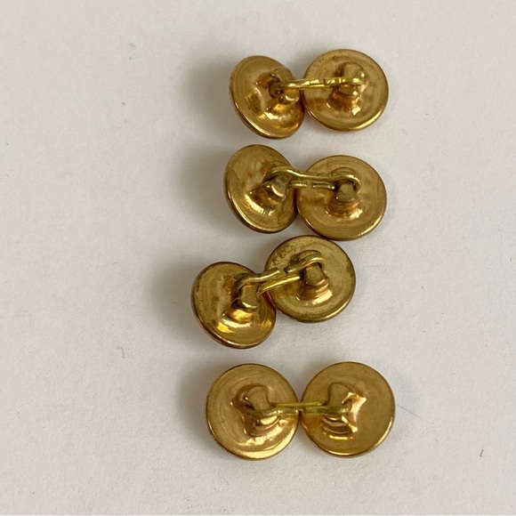 Vintage French Cufflinks Mother Of Pearl 10K Gold Moon Glow MOP 2 Pairs Set - Picture 5 of 8